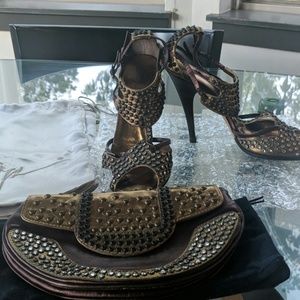 GIUSEPPE ZANOTTI Bronze Gold Sandals w/ Clutch